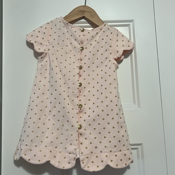 Pink and Gold Polka Dot Kids Dress with Bow - Picture 2 of 2